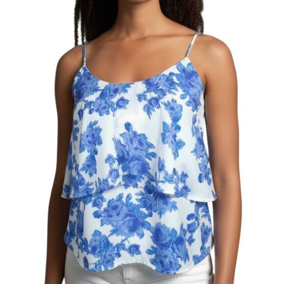 Paper Crane Tops - PAPER CRANE WHITE  & BLUE FLORAL CAMI SZ.XS EUC.